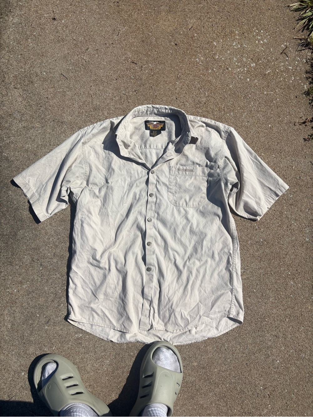 Harley Davidson vintage made in 2000s tan short sleeve button up shirt
